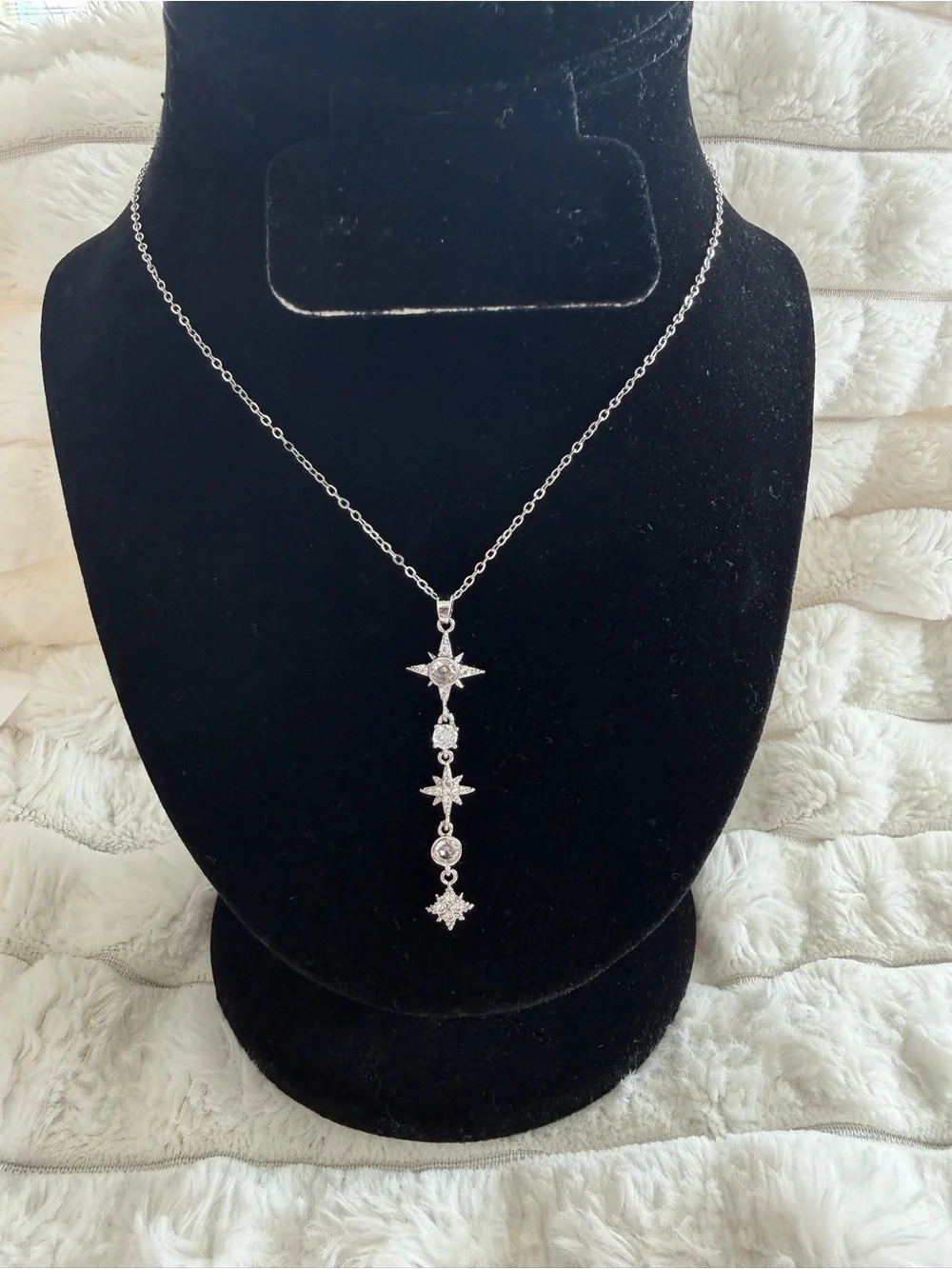 Stainless steel silver finish drop necklace